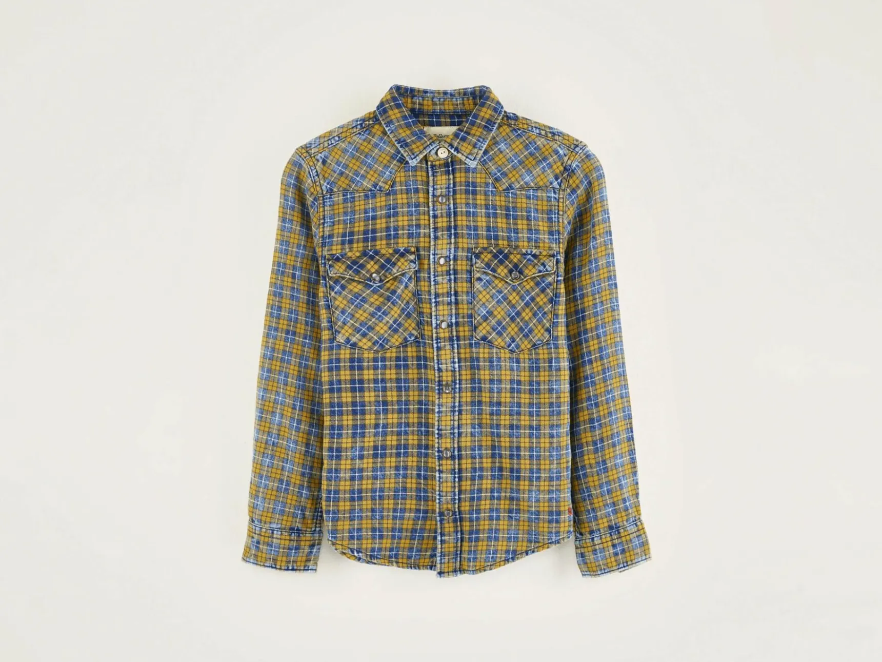 peio-geruit-hemd-mcoEaTcG-0.webp Sale Bellerose Peio Geruit Hemd Cornflakes / Myosotis